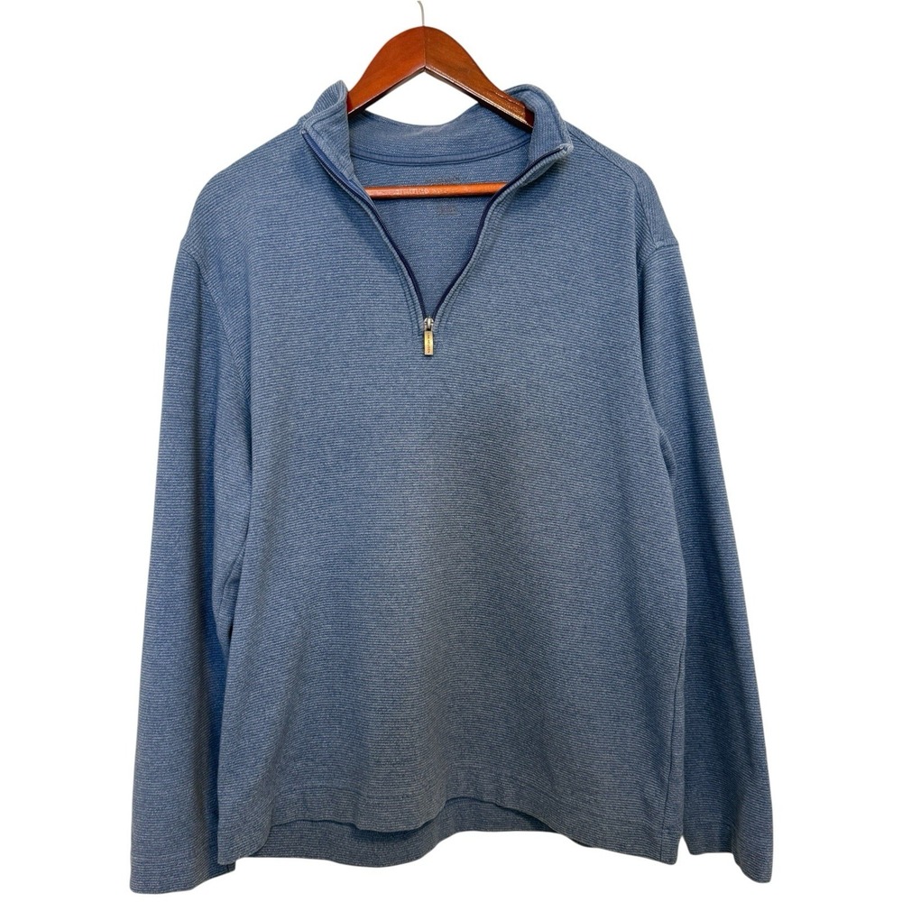 Van Heusen Men's Large Blue 1/4 Quarter Zip Pullover Sweater Cotton Blend